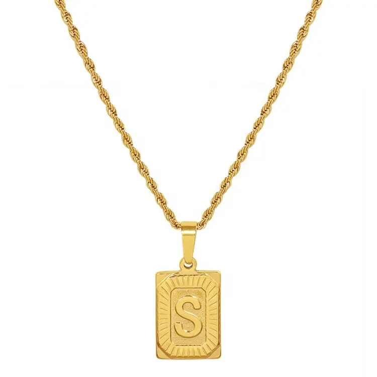 Fashion Zirconia Gold Filled Jewelry Necklaces18k Gold Plated Stainless Steel 26 Letter Necklace For Women