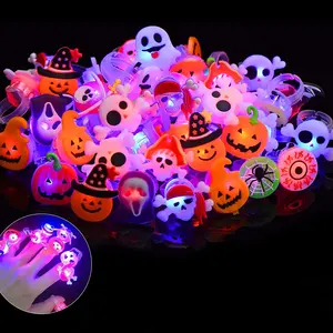 50Pcs Halloween LED Light Up Rings Toys for Kid Adult Halloween Costume Cartoon Rings Party Favors Glow in The Dark Great gifts