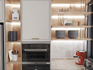 Modern L-Shape Wood Kitchen Cabinets with Strong Storage Lacquer <b>Painting</b> Feeling Color Quartz Countertop <b>for</b> Kitchens - Product Image 4