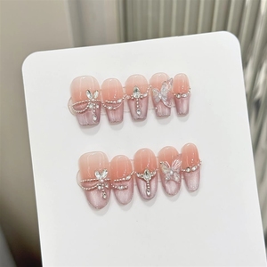 Nouveau produit lancé, série de couleurs en poudre de la gamme Pink Flames Y2K, crucifix, ongles press-on faits main en édition limitée - Product Image 4