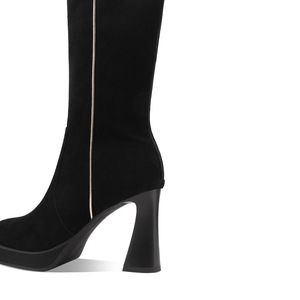 Giày bốt da lộn cao đến đầu gối có khóa kéo mùa đông dành cho nữ Giày cao gót mũi tròn - Product Image 2