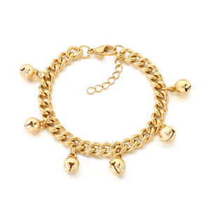 Pulsera de Eslabones Cubanos Gruesos Ajustable de Acero Inoxidable con Baño de Oro de 18k y Dije de Campana, Antideslustre, de Moda para Mujer - Product Image 1