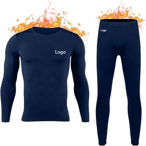 Ensembles de sous-vêtements thermiques en polyester bleu marine pour hommes et caleçons longs en polaire à séchage rapide - Product Image 1