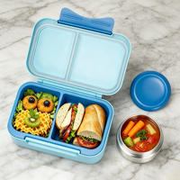 Kotak Makan Siang Anak Desain Persegi Panjang, Promo! Dengan 2 Kompartemen, Kotak Bento Portabel untuk Sekolah