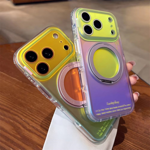 Camera Protection <b>Ring</b> Metal Stand Magnetic <b>Phone</b> Case For iPhone 17 16 15 14 ProMax Gradient Color Laser Hard Cover - Product Image 3