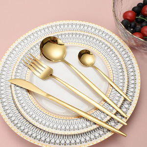 ชุดช้อนส้อมสแตนเลสสตีลเคลือบทองโปรตุเกสแบบบาง ขัดเงาเหมือนกระจก พร้อมช้อนขนมหวาน ช้อนซุป จัดส่งโดยตรงจาก Junzhan - Product Image 1
