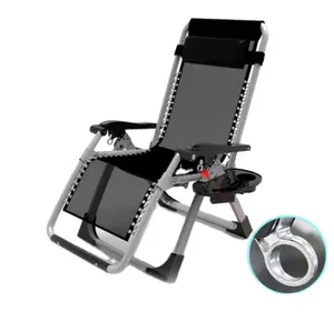 Chaise longue da giardino a gravità zero in metallo per esterno con cuscino e portabicchieri