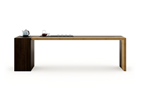 Table de cérémonie du thé en placage de chêne bicolore, bois blond expresso, pieds asymétriques en bloc, OEM ODM pour salon de thé, hôtel, villa, bureau