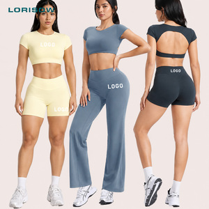 LORISOW Set Sportivo Personalizzato con T-Shirt a Maniche Corte e <span class=keywords><strong>Pantaloni</strong></span> a Zampa per Yoga e Palestra da Donna - Product Image 1