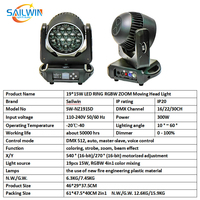 Sailwin EU Stock 19x15W LED Moving Head Wash Light Zoom Disco Party Beam Effect Stage Light for DJ Club Home Disco Parties