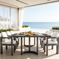 Ensemble de tables et chaises de salle à manger en aluminium pour restaurant extérieur moderne - Imperméable et résistant aux UV pour hôtel, villa, cour et banquets