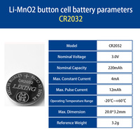 Pilas de Litio CR 2032 3V, Pila de Botón con Certificación CE, 5 Unidades/Blister, 220 mAh, CR1220 CR1632 CR2032 CR2450 para Reloj