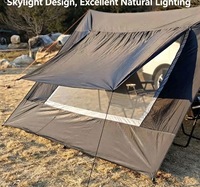Tente de camping double couche pour extérieur, auvent latéral pliable et portable pour véhicule, avec écran pare-soleil en maille noire, 2 chambres et 1 salon