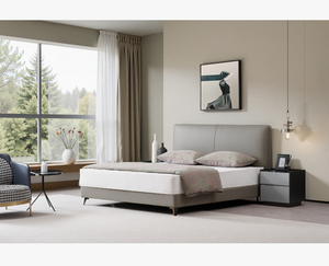 Minimalist Straight Headboard Leather Platform <b>Bed</b>, Modern Upholstered <b>Bed</b> <b>Frame</b> for Home Bedroom Decoration - Product Image 1