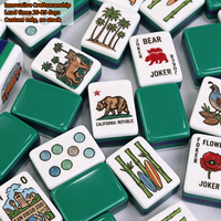 Jeu de Mahjong Personnalisé à Quatre Couches, Gravé, 160 Tuiles Grandes de 44 mm (1,5 Pouce), Thème Balade Naturelle Ours Vert, en Acrylique, Idéal Cadeau