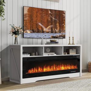 Soporte <span class=keywords><strong>de</strong></span> TV Rústico <span class=keywords><strong>de</strong></span> 55 Pulgadas con Chimenea Eléctrica <span class=keywords><strong>de</strong></span> 50 Pulgadas, Acabado <span class=keywords><strong>de</strong></span> Madera Envejecida a Mano, Calefacción <span class=keywords><strong>de</strong></span> 750W/1500W - Product Image 1