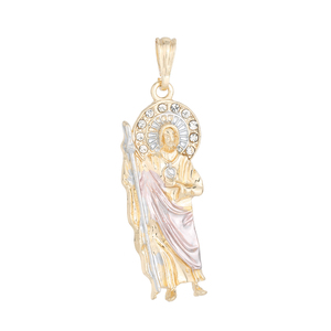Pendentif San Judas Tadeo en laiton plaqué or 14 carats, bijoux hip-hop, charme religieux pour hommes et femmes, cadeau de foi catholique, tendance, vente chaude - Product Image 5