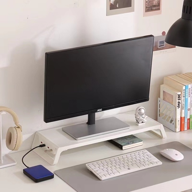 Foldable Wooden Desktop Storage Rack With USB Expansion Stand & Monitor Stand Computer Elevated Office Accessory