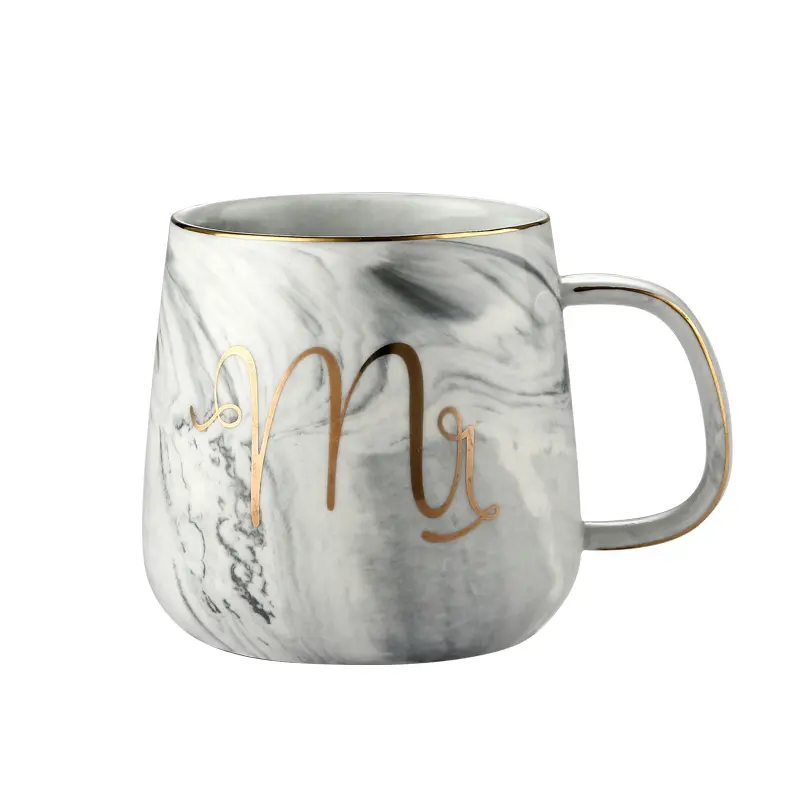 Tasse à café en céramique, style marbre, avec soucoupe, ensemble de boîtes Gft, logo personnalisé, cadeau de mariage, MR & MRS