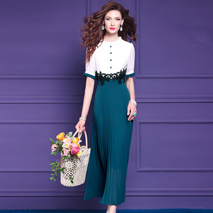FMY58085 Vestido <span class=keywords><strong>de</strong></span> Verano para Mujer con Diseño <span class=keywords><strong>de</strong></span> Bordado a la Moda, <span class=keywords><strong>Falda</strong></span> Plisada en Línea A que Estiliza la Figura <span class=keywords><strong>y</strong></span> <span class=keywords><strong>Blusa</strong></span> en Contraste <span class=keywords><strong>de</strong></span> Color - Product Image 1