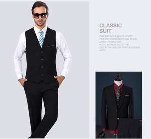 Abito da ufficio matrimonio <span class=keywords><strong>uomo</strong></span> di lusso <span class=keywords><strong>Blazer</strong></span> formale + gilet + pantaloni 3 pezzi Set completo abito nero per gli uomini - Product Image 5