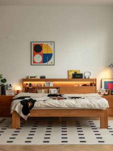 Cama <span class=keywords><strong>de</strong></span> almacenamiento <span class=keywords><strong>de</strong></span> madera maciza <span class=keywords><strong>de</strong></span> lujo <span class=keywords><strong>de</strong></span> media casa moderna con función <span class=keywords><strong>de</strong></span> carga en línea ligera estilo estético para dormitorio - Product Image 2