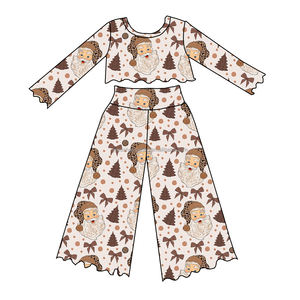 Boutique Kids Girls Clothing Set Custom <strong>Christmas</strong> Santa Print <strong>Baby</strong> Long Sleeve Lettuce Shirts and Wide Leg Pants <strong>Outfits</strong> - Product Image 3