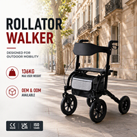 Déambulateur pliant avec siège, nouveau design, roues avant de 12 pouces, capacité de 136 kg, 4 roues, certifié CE, UKCA, ISO 13485