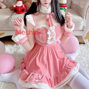Robe de Noël Lolita rose à fines bretelles pour femme, style demoiselle d'honneur, en polyester, pour fête et cosplay - Product Image 5