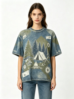 T-shirt Homme Streetwear Lavé Coupe Boxy Courte Oversize Épaisse Vintage à Ourlet Brut Manches Courtes Effet Usé et Déchiré