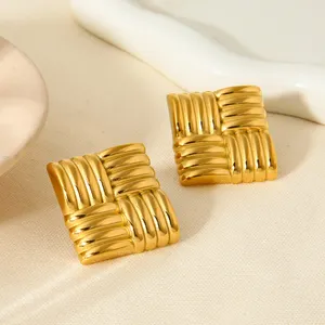 Designer 18K PVD Gold Plated Texture Stud Earrings Jewelry Women Stainless Steel Geometric Square Statement Earrings