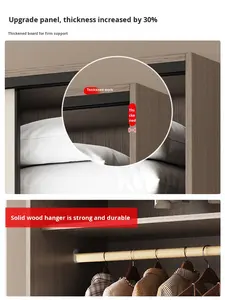 Armoire à montage simple, chambre à coucher, <span class=keywords><strong>style</strong></span> moderne minimaliste, bois massif, <span class=keywords><strong>porte</strong></span> <span class=keywords><strong>coulissante</strong></span>, <span class=keywords><strong>placard</strong></span> suspendu pour enfants, utilisation en location - Product Image 5