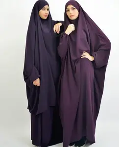 새로운 패션 이슬람 기도 드레스 두바이 Khimar Abaya 이슬람 오버 헤드 긴 Abaya 첨부 스카프 이슬람 라마단 기도 Abaya