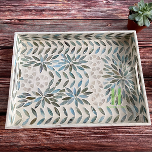 Luxury Mother of Pearl Tray Boho <b>Round</b> Serving Tray Beautiful Mother of Pearl Inlaid Trays From Vietnam Factory HNH Craft - Product Image 5