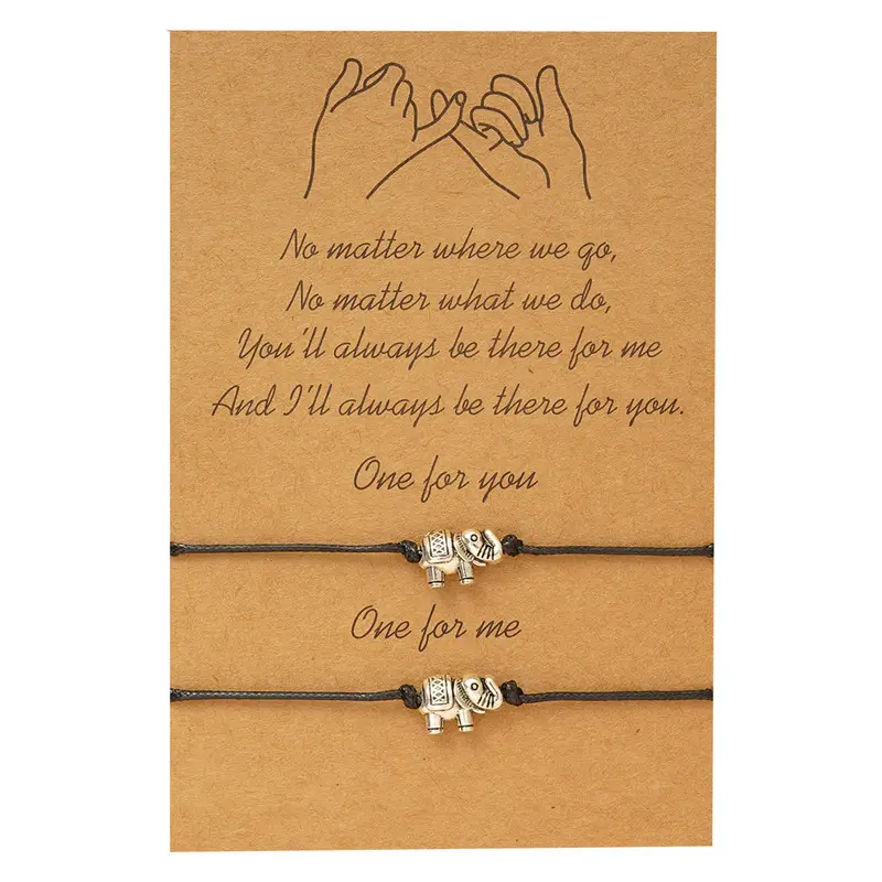 Bracelet d'éléphant Support avec Logo personnalisé, bijoux un pour vous, 2 pièces pour Couple, mémoire, avec carte Message