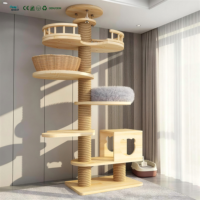 Premium 360 °   Arbre à chat rotatif en bois massif, multi-niveaux, résistant aux griffures, pour jouer et se reposer