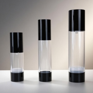 Cosmetic Packaging 15ml 30ml 50ml Black PP Lid Airless Spray <b>Bottles</b> <b>Empty</b> Refillable Lotion Airless Pump <b>Bottle</b> - Product Image 1