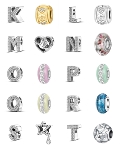 Pulsera con Colgante de Cuentas en Forma de Corazón, Chapada en Oro sobre Plata, Personalizada, Cuentas Sueltas Coloridas, Estilo Clásico y Retro - Product Image 1