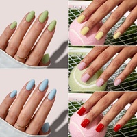 BTArtbox Faux Ongles à Presser en Gel Couleur Unie Rouge, Courts Amande, Gel Souple, Vente en Gros
