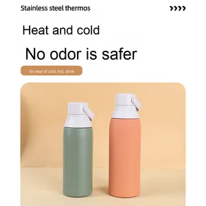 Termo Portátil de Doble Pared de Acero Inoxidable 304/201 de 500ML/750ML con Aislamiento al Vacío, Tapa Abatible, Logotipo Personalizado, Forma de Bala de 1L con Pajita - Product Image 3