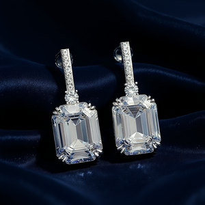 Pendientes de oro blanco con diamantes de corte esmeralda, color D natural, certificados por GIA, joyería clásica de boda para mujer - Product Image 2