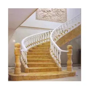 Rosso Golden Marble Natural Stone Modern Stairs Indoor Wooden Stair Stringers Industrial Style Indoor Spiral Staircase for Sale