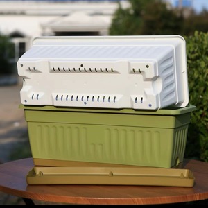 <b>Rectangular</b> Plastic Nursery <b>Pot</b> With Drainage Holes For Balcony Vegetable <b>Planting</b> Green And White Color Combination Desktop - Product Image 1