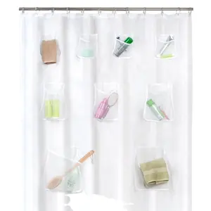9 Mesh Pockets Shower Curtain, Eco-friendly , Hot selling, Sturdy pockets for organized storage in shower