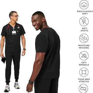 Pantalones de Trabajo <span class=keywords><strong>Leon</strong></span> para Hombre, 3 Bolsillos, Corte Entallado, Cuello <span class=keywords><strong>en</strong></span> V Moderno, Tela Dobby, para Uso Hospitalario - Product Image 4