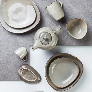 Небьющаяся фарфоровая домашняя столовая посуда в японском стиле YAYU неправильной формы глазурованные китайские тарелки набор мисок керамическая посуда