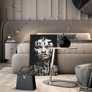 Luxury Modern Italian Bedroom <b>Bed</b> Furniture Set Solid Wood Leather <b>Platform</b> Light Grey Wooden <b>Frame</b> Fabric - Product Image 2