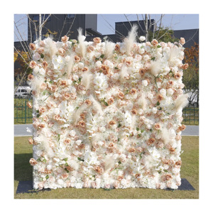Backdrop dinding bunga kain sutra gulung 8ft x 8ft warna ivory, campuran Pampas, Baby's Breath, <span class=keywords><strong>Phalaenopsis</strong></span>, mawar, dekorasi dinding Natal - Product Image 1