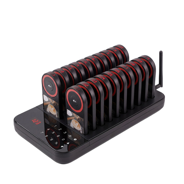 Restaurant Pager Calling System Wireless Beeper 20-Pager Queue Alert Device Vibrating Frisbee-Style Design for Cafe Hotel Fast