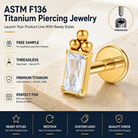JiaXin ASTM F136 Titanio de Grado Implante, Labret Sin Rosca con Parte Trasera Plana, para Labio, Hélice, Concha, con Incrustación de Zirconia en Forma de Corazón, Joyería para Piercing 16G